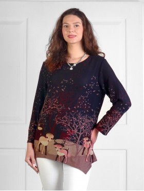 Ladies Reindeer Printed Knit Fashion Top 